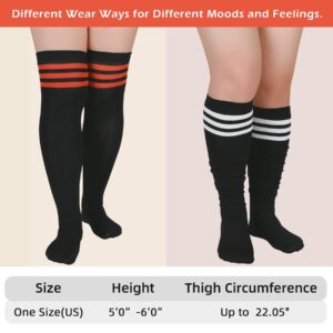 Zando Plus Size Thigh High Stockings Plus Size Long Socks Sexy Cosplay Wide Calf Striped Thigh High Socks Halloween Knee High Socks Girls Warm Socks for Thick Thighs A 1 Pack Black 8-12