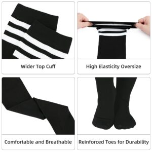 Zando Plus Size Thigh High Stockings Plus Size Long Socks Sexy Cosplay Wide Calf Striped Thigh High Socks Halloween Knee High Socks Girls Warm Socks for Thick Thighs A 1 Pack Black 8-12