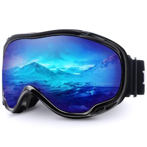 juli ski goggle/snow snowboard goggles for men, women & youth - 100% uv protection anti-fog dual lens(black frame/7.9% vlt blue len)