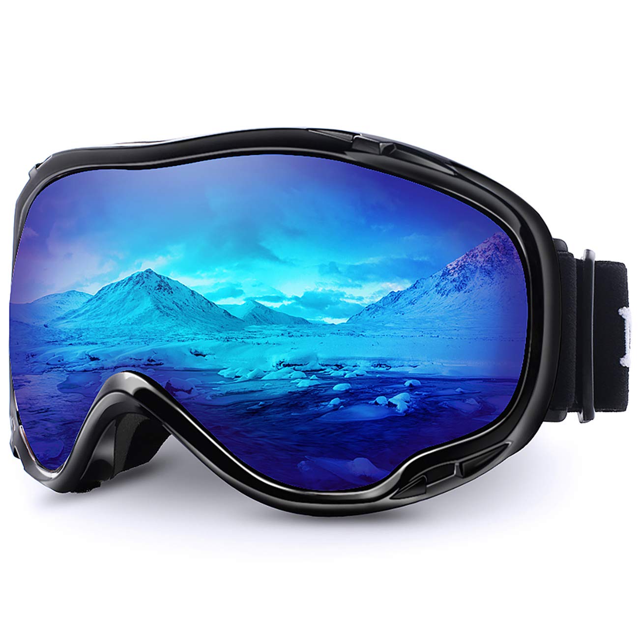 Juli Ski Goggle/Snow Snowboard Goggles for Men, Women & Youth - 100% UV Protection Anti-Fog Dual Lens(Black Frame/7.9% VLT Blue Len)