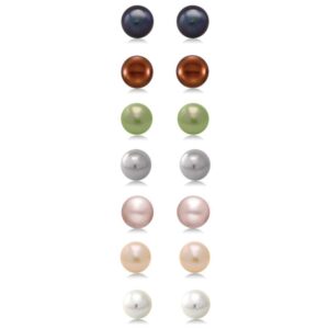 splendid pearls box set of 7 pairs of 7-8mm genuine freshwater cultured pearl stud earrings in 925 sterling silver ✦june birthstone✦