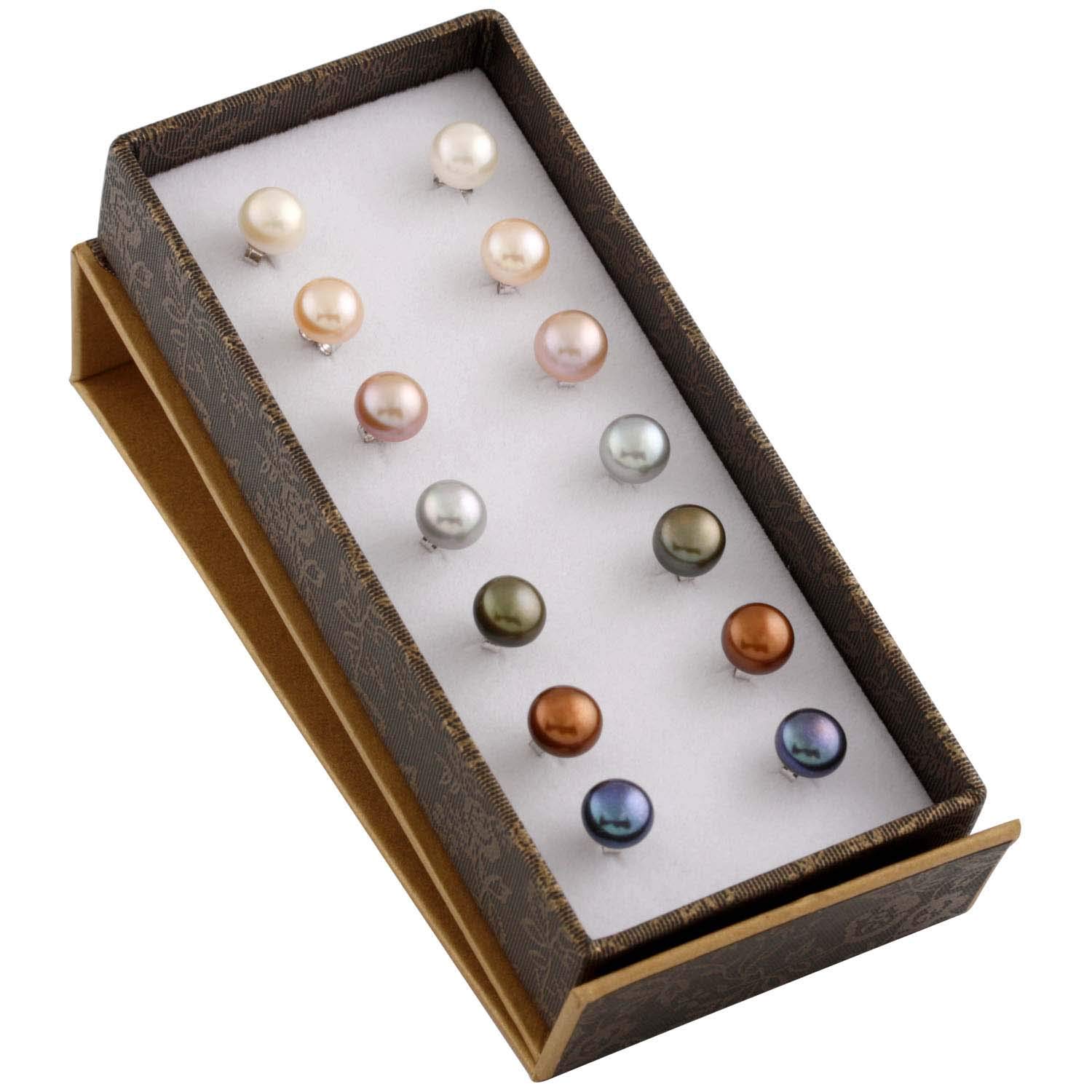 Splendid Pearls Box Set of 7 pairs of 7-8mm Genuine Freshwater Cultured Pearl Stud Earrings in 925 Sterling Silver ✦June Birthstone✦