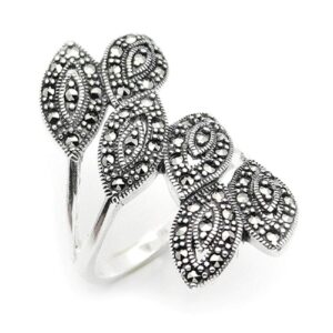 argunjewellery Turkish Jewelry Leaves Cool Marcasite 925K Sterling Silver Women's Ring