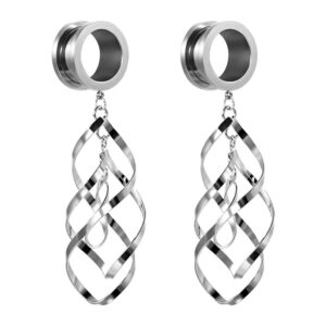 TBOSEN 2pcs Classic Double Linear Loops Design Twist Wave Dangling Ear Gauges for Women