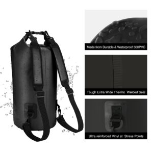 Piscifun Dry Bags, Waterproof Floating Backpack with Waterproof Phone Case for Kayking, Boating, Kayaking, Surfing, Rafting and Fishing, Deck Bags, Black 10L