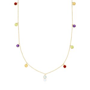 rs pure by ross-simons 2.70 ct. t.w. bezel-set multi-gemstone station necklace in 14kt yellow gold. 16 inches