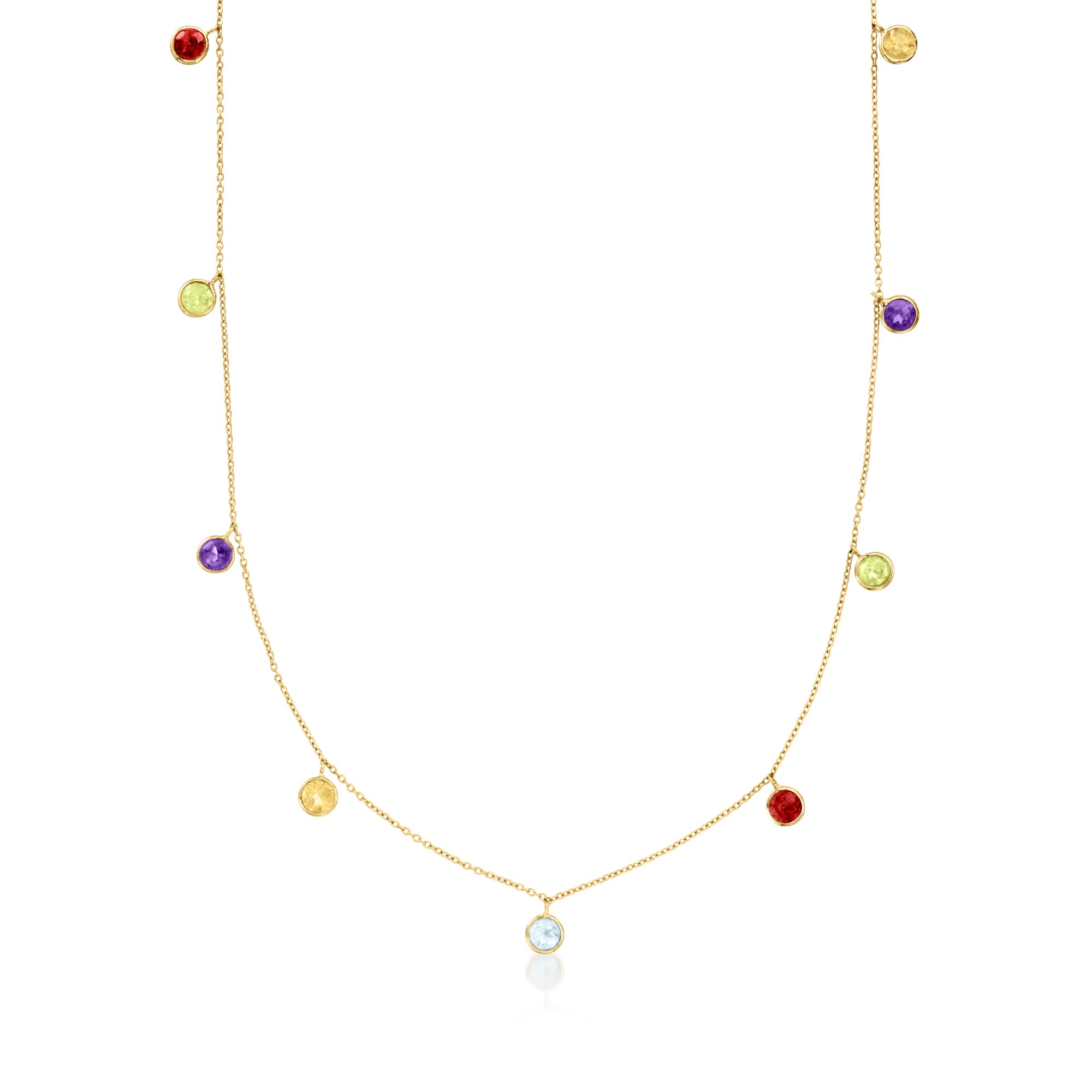 RS Pure by Ross-Simons 2.70 ct. t.w. Bezel-Set Multi-Gemstone Station Necklace in 14kt Yellow Gold. 16 inches