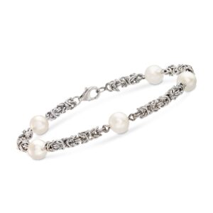 Ross-Simons 7mm Cultured Pearl Byzantine Station Bracelet in Sterling Silver. 7 inches