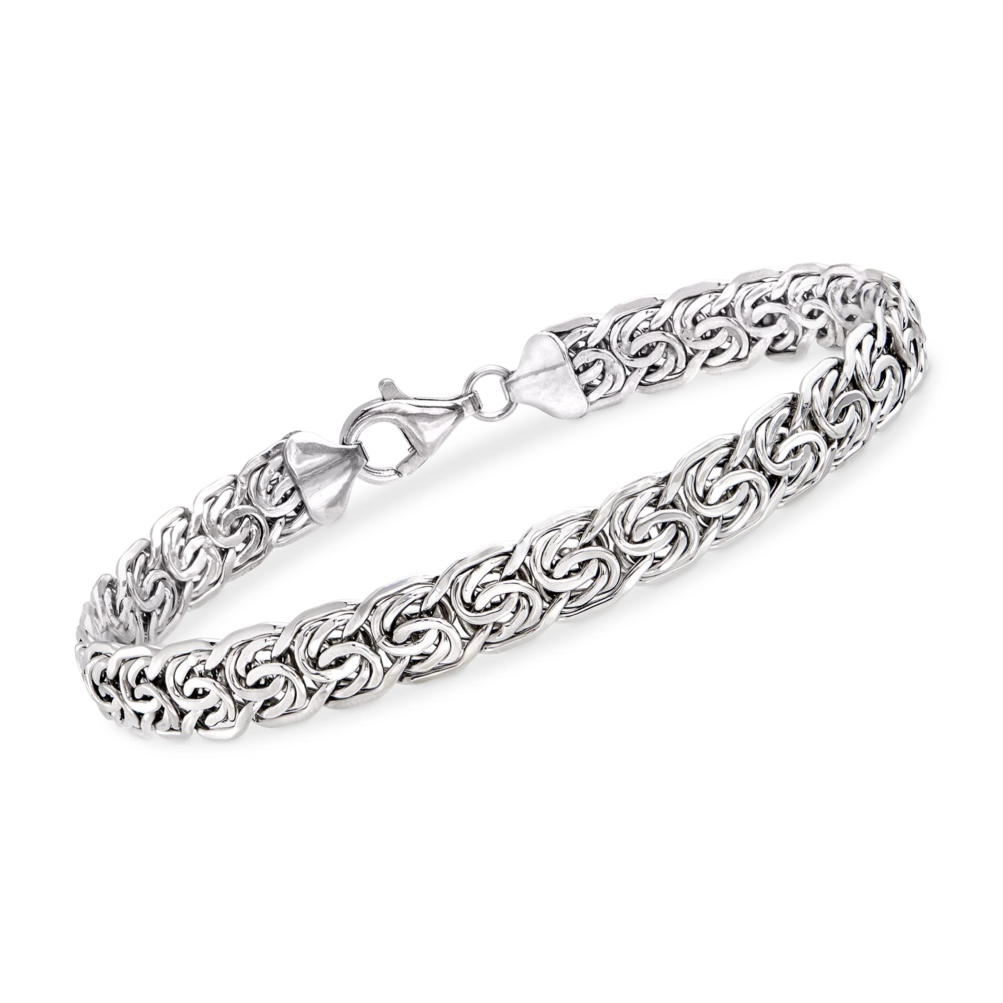 Ross-Simons 14kt White Gold Flat Byzantine Bracelet. 7 inches