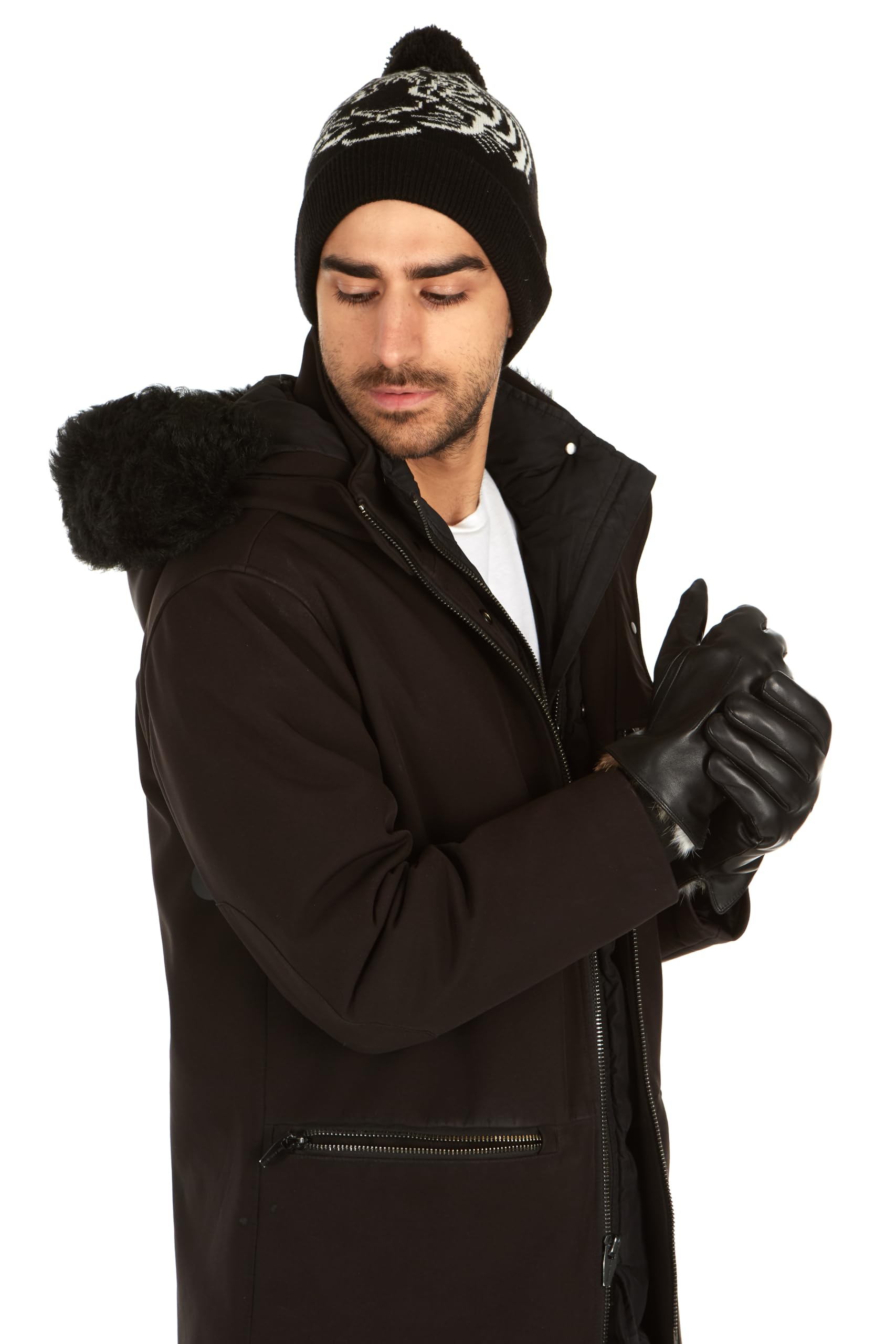 MESSERIO Authentic Sheepskin Leather Winter Gloves for Men with Rabbit Fur Lining + Gift Box (Large)