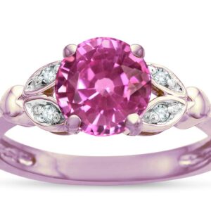 Star K Round 7mm Created Pink Sapphire Marquee Design Promise Engagement Ring 14 kt Rose Gold Size 7