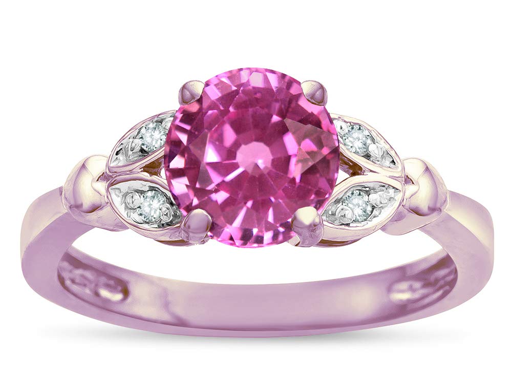 Star K Round 7mm Created Pink Sapphire Marquee Design Promise Engagement Ring 14 kt Rose Gold Size 7