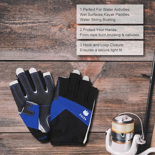 FitsT4 Sports Kayaking Gloves 3/4 or Full Finger Padded Palm Fingerless Gloves for Men Women Youth Perfect for Sailing Paddling Canoeing Boating Workout Rowing SUP and Other Water Sports