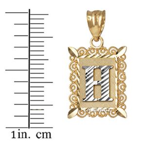 LA BLINGZ 10K Yellow Gold Filigree Alphabet Initial Letter DC Small Charm Necklace (16, Letter H)