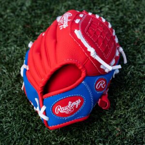 Rawlings | PLAYERS Series T-Ball & Youth Baseball Glove | Right Hand Throw | 9" | Red/Blue with Ball