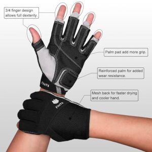 FitsT4 Sports Kayaking Gloves 3/4 or Full Finger Padded Palm Fingerless Gloves for Men Women Youth Perfect for Sailing Paddling Canoeing Boating Workout Rowing SUP and Other Water Sports