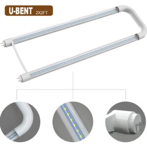 Romwish U Shaped LED Tube Lights, T8 T12, 18W(40W Equiv.), 6000K Super Bright, 2000LM, Fluorescent Light Tube Replacement, Ballast Bypass, Dual-Ended Powered, Clear Cover, 4 Pack