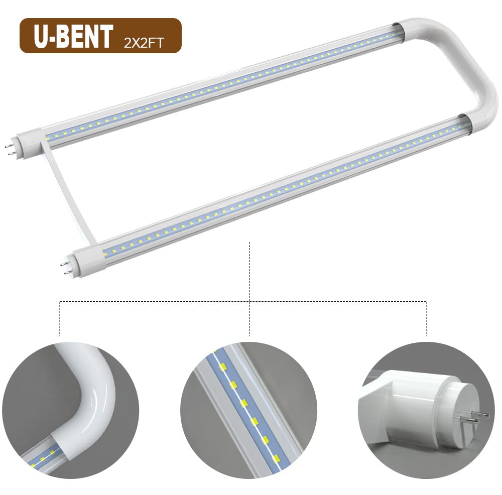 Romwish U Shaped LED Tube Lights, T8 T12, 18W(40W Equiv.), 6000K Super Bright, 2000LM, Fluorescent Light Tube Replacement, Ballast Bypass, Dual-Ended Powered, Clear Cover, 4 Pack