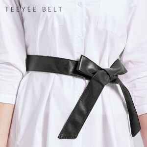 TeeYee Women Obi Belt Fashion Solid Color PU Leather 1.8 In Wide Waist Band 67 In in Extra Size (Black, Large)