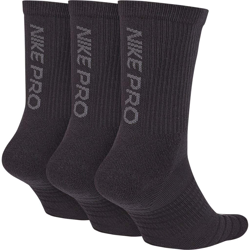 Nike Men`s Pro Everyday Max Cushioned Training Crew Socks 3 Pairs (Black(SK0121-010)/Wolf Grey, Large)