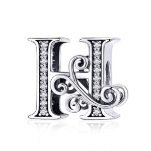 authentic 925 sterling silver charms vintage a-z letter alphabet charms fit pandora bead bracelets & women original charm diy jewelry (h)