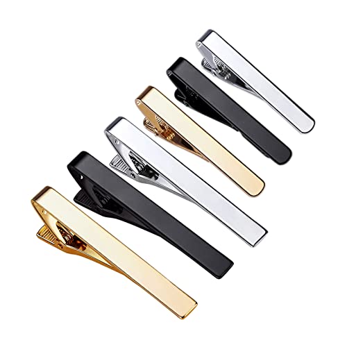 Classic Style Men's Tie Clips, Viaky Neck Ties Necktie Bar Pinch Clip with Gold Silver Black 3 Tone, Best Gifts for Your Father, Lover and Friends in Xmas, Anniversary, Wedding, Party, Meeting