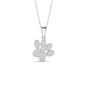 Diamond2Deal 10K White Solid Gold Diamond Dog Paw Print Pendant Rope Chain Necklace 18inch (1/8Ct/ I2,H-I)