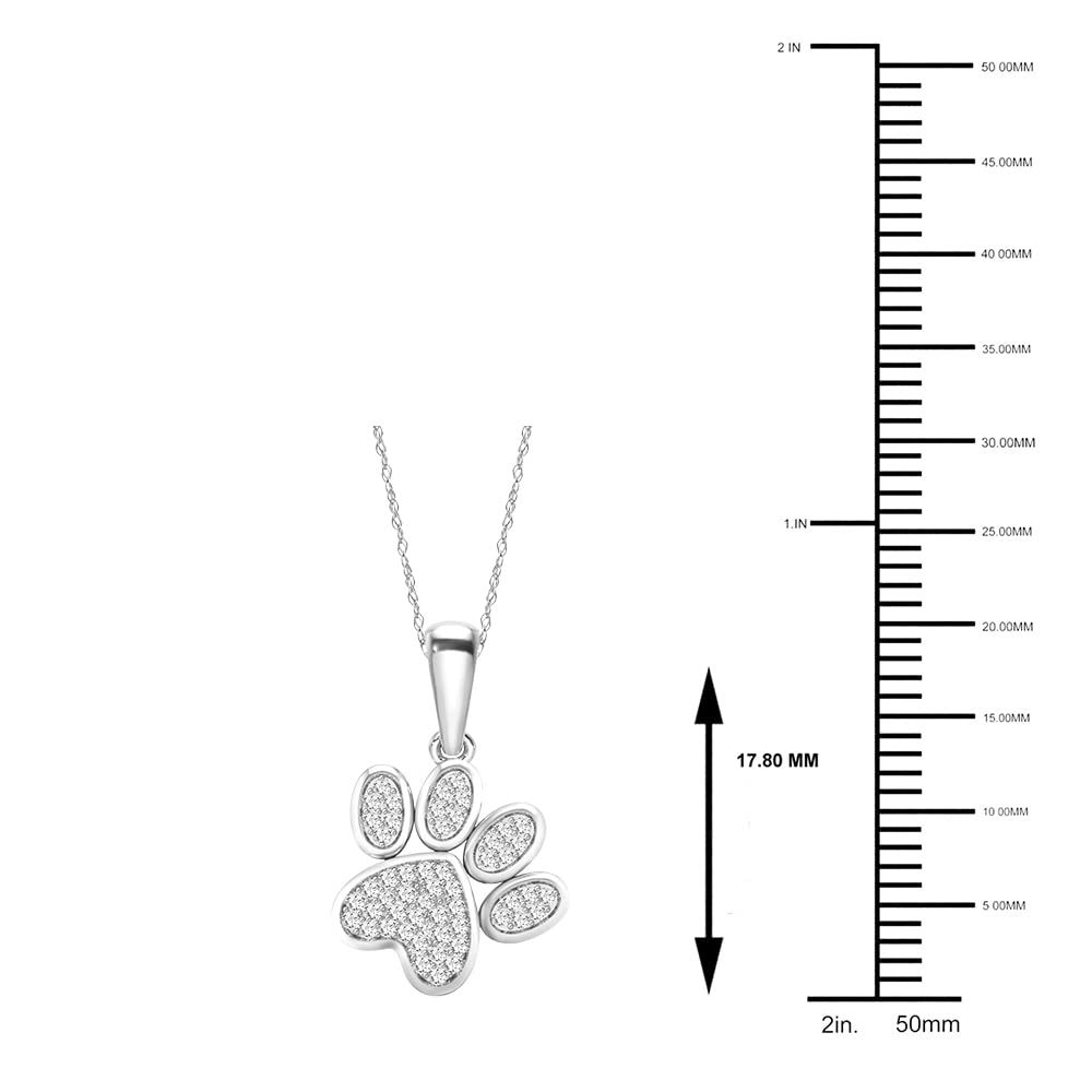 Diamond2Deal 10K White Solid Gold Diamond Dog Paw Print Pendant Rope Chain Necklace 18inch (1/8Ct/ I2,H-I)