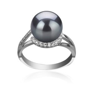 royisal black 9-10mm aaa quality tahitian 925 sterling silver cultured pearl ring for women - size-7