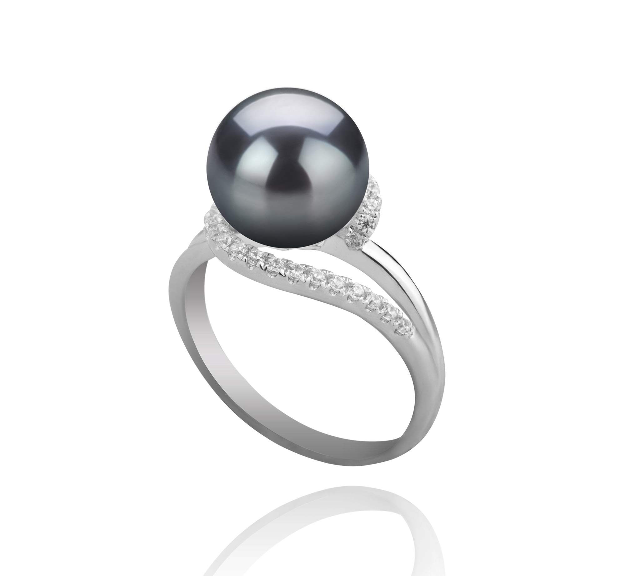 Royisal Black 9-10mm AAA Quality Tahitian 925 Sterling Silver Cultured Pearl Ring For Women - Size-7