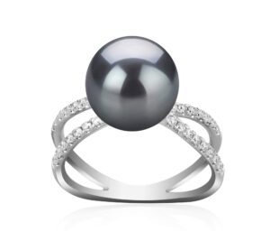 zana black 9-10mm aaa quality tahitian 925 sterling silver cultured pearl ring for women - size-7