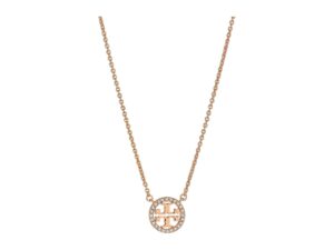 tory burch crystal logo delicate necklace rose gold/crystal one size