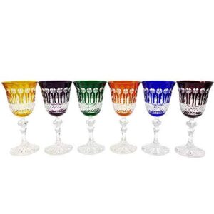 6 red white wine and water crystal glasses - 6 colors assortments - roemer service diamant(5,7 fl oz) - klein house - company : artisan du cristal - gift set - stamped : klein 54120 baccarat france