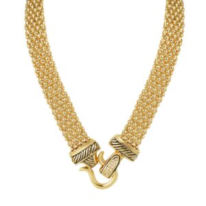 UNY Short Necklace 48cm Popcorn chain Magnetic Claps Classic Elegant Vintage Antique Jewelry (Gold)