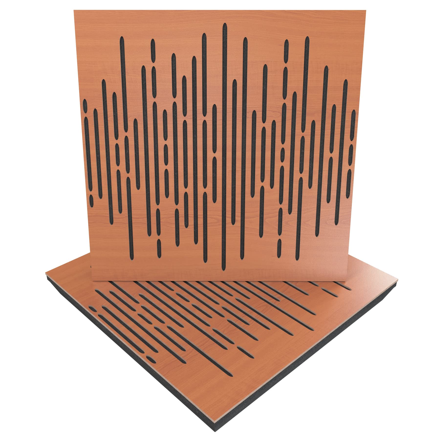 (2 Pack) — Sound Absorption-Diffuse Acoustic Panel «Wave» | 19.7''x19.7''x2.1" | High Density Foam | Absorption - Diffusion - Reflection - Soundproofing - Insulation | Wood laminated: (Cherry)