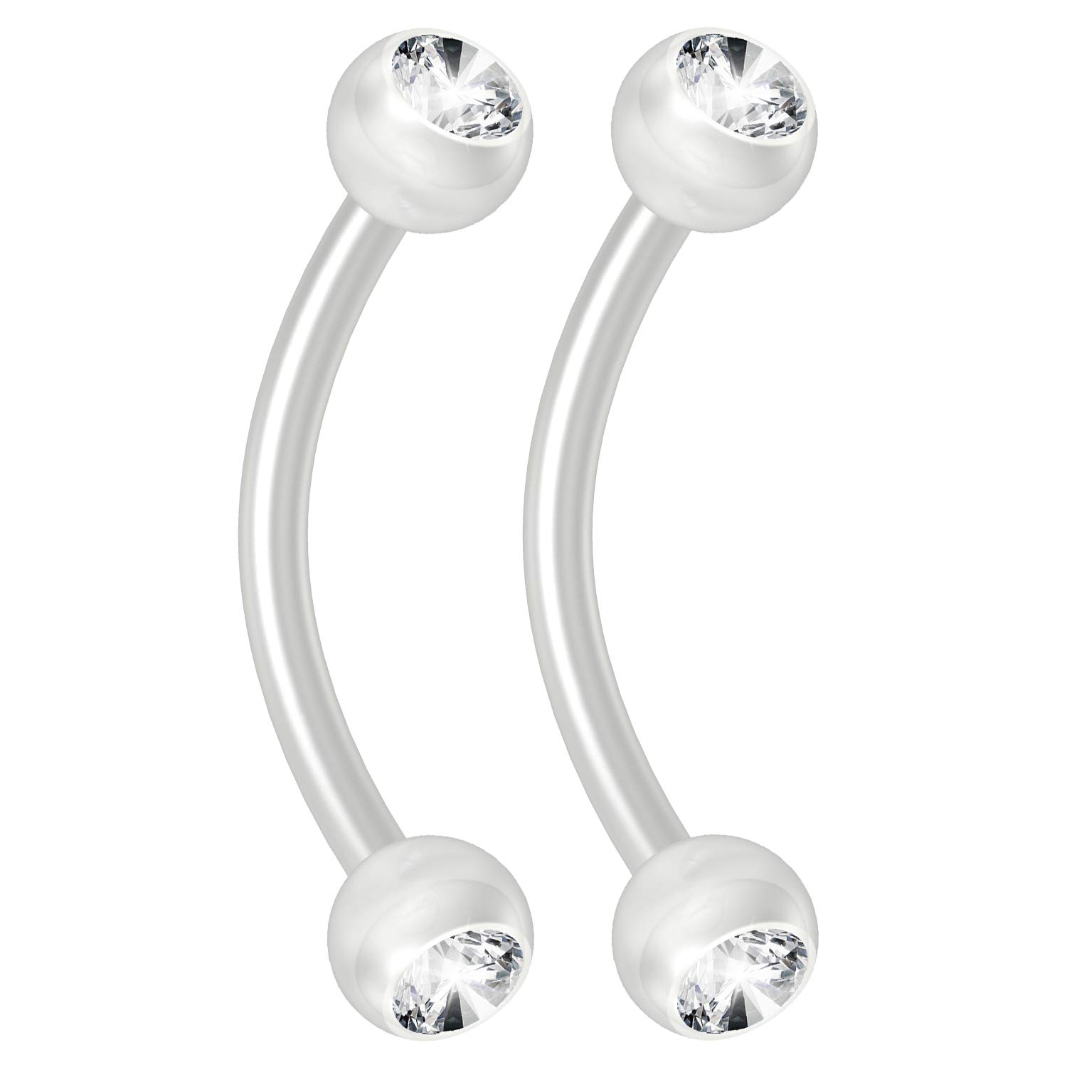 2pc 16g Flexible Bioflex Curved Barbell 3mm Bioplast Gem Ball Cubic Zirconia 10mm J-Curve Banana Bar