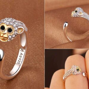 Ginger Lyne Collection Cute Monkey Wrap Sterling Silver Ring CZ Two Tone