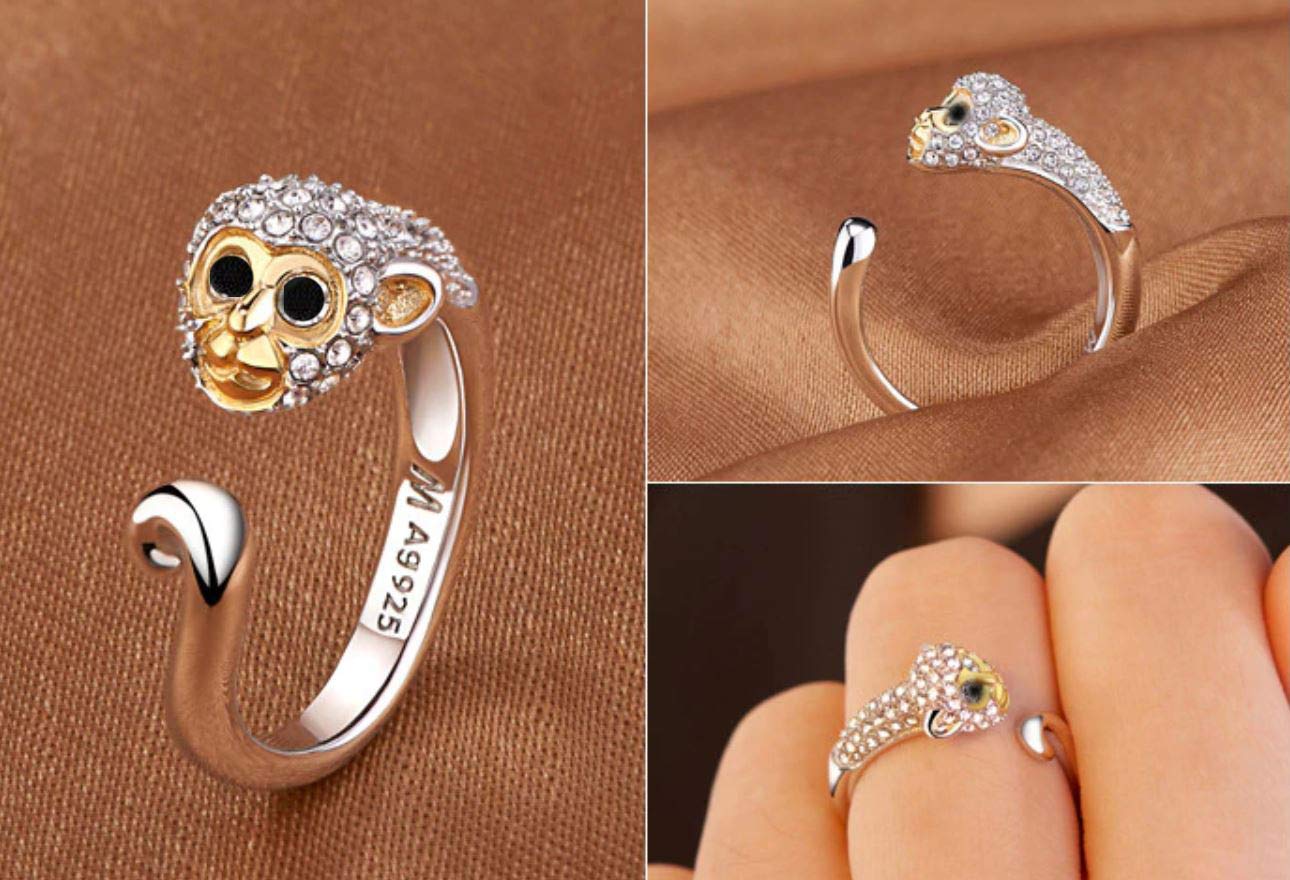 Ginger Lyne Collection Cute Monkey Wrap Sterling Silver Ring CZ Two Tone