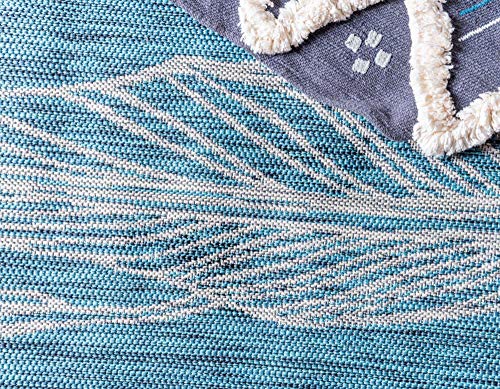 Unique Loom Outdoor Botanical Collection Area Rug - Leaf (6' 1" x 9' Rectangle, Teal/ Ivory)