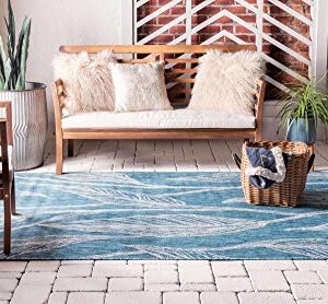 Unique Loom Outdoor Botanical Collection Area Rug - Leaf (6' 1" x 9' Rectangle, Teal/ Ivory)