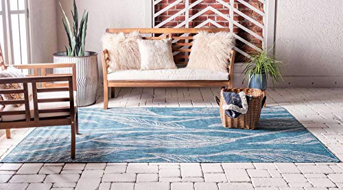 Unique Loom Outdoor Botanical Collection Area Rug - Leaf (6' 1" x 9' Rectangle, Teal/ Ivory)