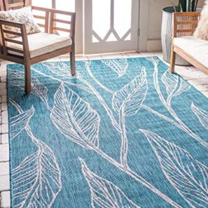 Unique Loom Outdoor Botanical Collection Area Rug - Leaf (6' 1" x 9' Rectangle, Teal/ Ivory)