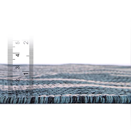 Unique Loom Outdoor Botanical Collection Area Rug - Leaf (6' 1" x 9' Rectangle, Teal/ Ivory)