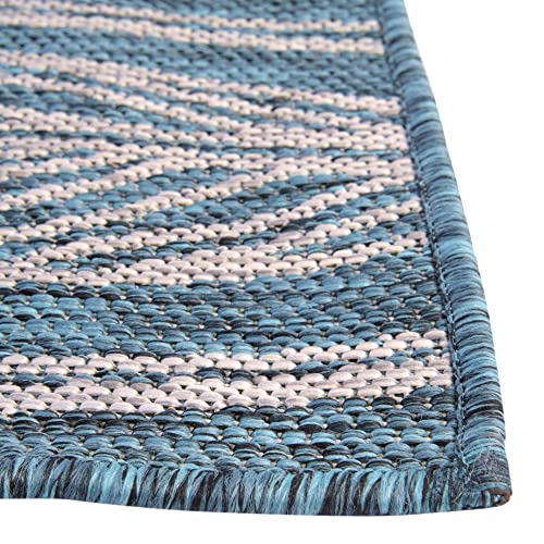 Unique Loom Outdoor Botanical Collection Area Rug - Leaf (6' 1" x 9' Rectangle, Teal/ Ivory)