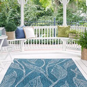 Unique Loom Outdoor Botanical Collection Area Rug - Leaf (6' 1" x 9' Rectangle, Teal/ Ivory)