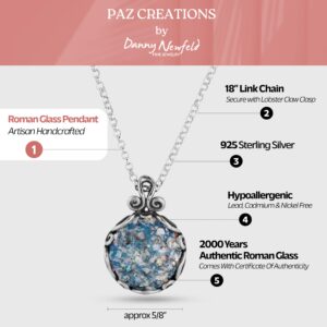 Paz Creations Women's 925 Sterling Silver Roman Glass Patina Pendant - Artisan Handcrafted Natural Organic Necklace, Handmade Jewelry Gift For Her