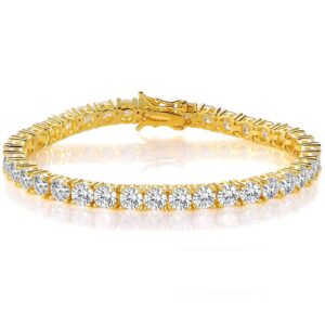 Gemsme 18K Yellow Gold Plated 4.0mm Cubic Zirconia Classic Tennis Bracelet 7.5 Inch