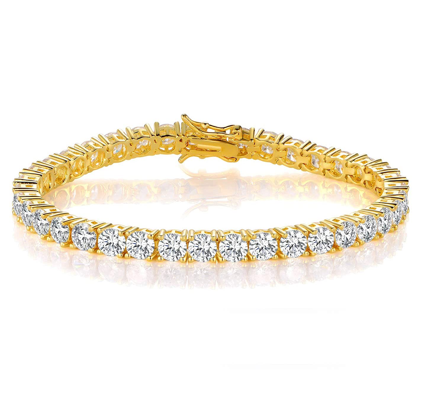 Gemsme 18K Yellow Gold Plated 4.0mm Cubic Zirconia Classic Tennis Bracelet 7.5 Inch