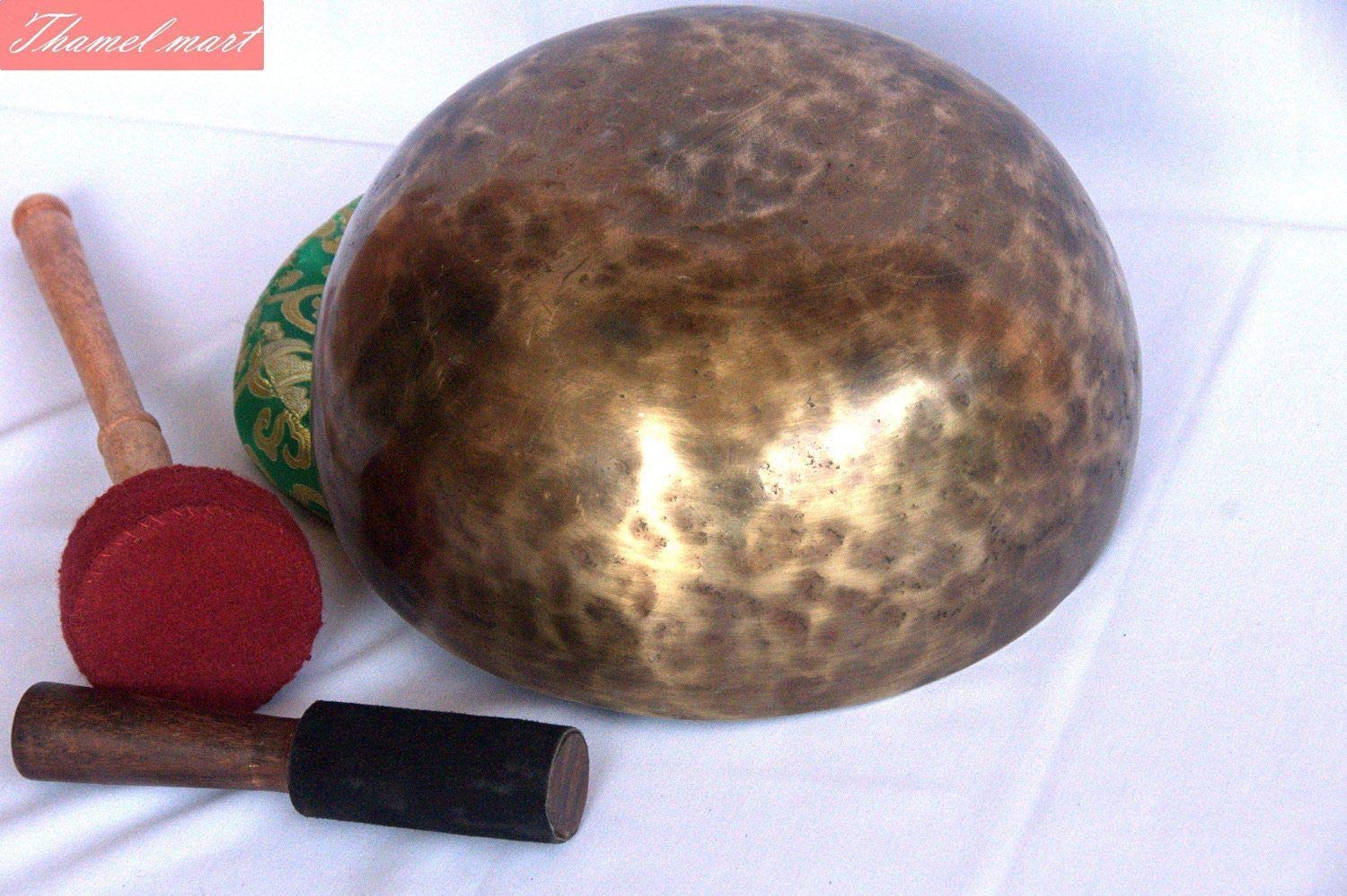 Root and Om Chakra C Note Anitque Finished Hand Hammered Tibetan Meditation Singing Bowl 9 Inches - Yoga Bowl from Nepal