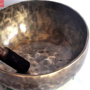 Root and Om Chakra C Note Anitque Finished Hand Hammered Tibetan Meditation Singing Bowl 9 Inches - Yoga Bowl from Nepal